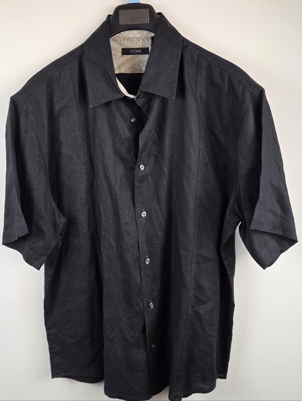 Cezani Shirt Mens Large Black Short Sleeve Button Up Solid 100% Linen